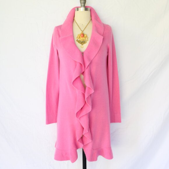 Lilly Pulitzer Shere dress cardigan ruffle cashmere Bryn Seabrook Celine pink S - Picture 2 of 9